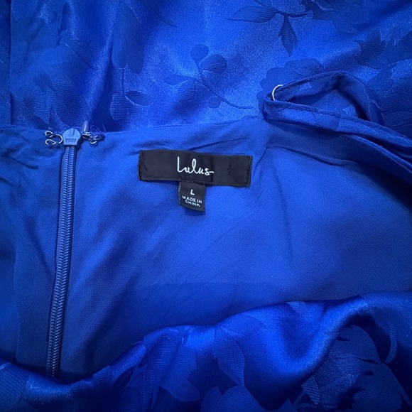 Lulus Royal Blue Slip Dress‎ Floral Satin Cowl Neck Mini Party Dress Large - Picture 5 of 9